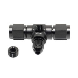Female Female (Dual) Swivel On Run Tee With 1/8NPT Port AN4 (Black)