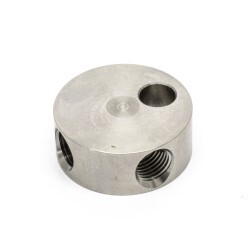 Round Brake Tee Block 3/8-24 Concave Seat Stainless Steel