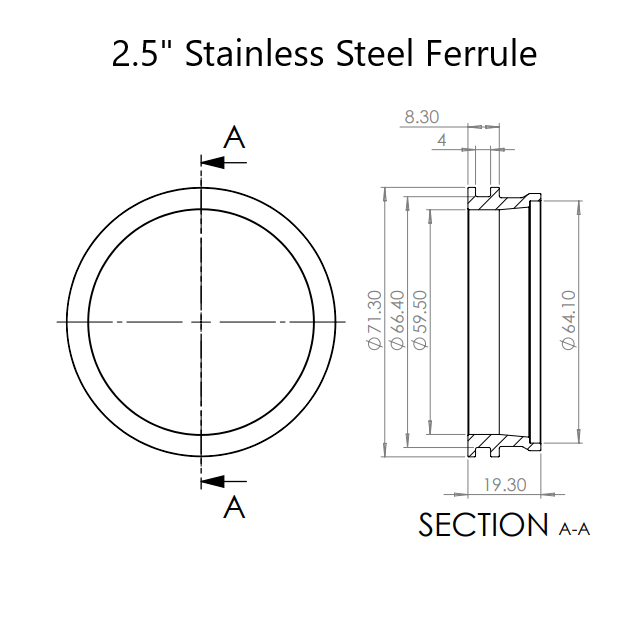 TAARKS Intercooler Clamp Weld On Ferrule "2.5 Inch" (Stainless Steel)