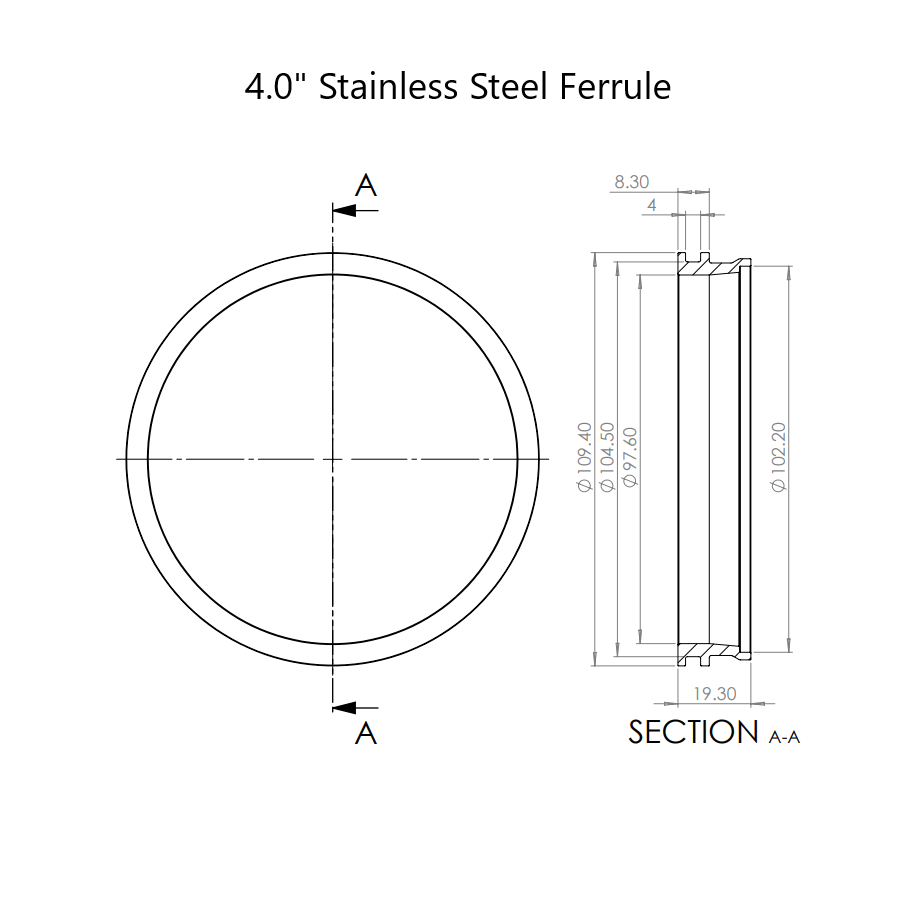 TAARKS Intercooler Clamp Weld On Ferrule "4.0 Inch" (Stainless Steel)